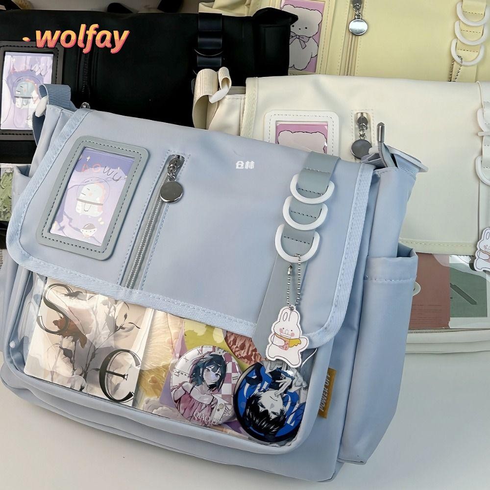 Wolfay กระเป๋าสะพายข้างใส น้ําหนักเบา Y2K JK Ita กระเป๋า, 2024 สาววัยรุ่น DIY แผ่นแสดงญี่ปุ่น Harajuku กระเป๋านักเรียน