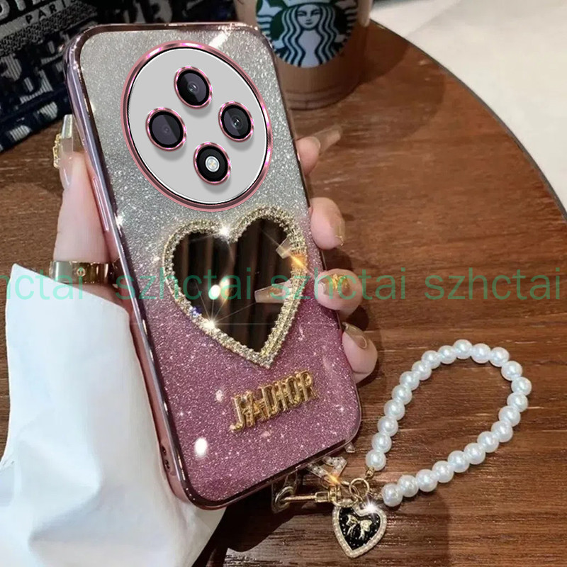 เคส OPPO Reno 12F 12 Pro 5G 11F 5G 11 Pro 10 Pro 5G หรูหราเครื่องสําอางแต่งหน้ารักกระจกเคสนิ่มพร้อมสร้อยข้อมือเชือกเส้นเล็กฝาครอบโทรศัพท์สําหรับสาว เคสโทรศัพท์ OPPO Reno 12F 12 Pro 5G 11F 5G 11 Pro 10 Pro 5G