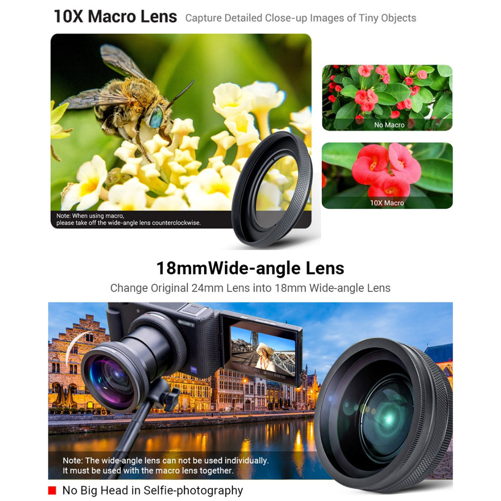 (ส่งจากไทย) JJC 2in1 Adapter Wide-Angle/Macro เลนส์มุมกว้าง for G7XII G7XIII RX100 ZV1 ZV1F ZV1II / Sony E 16-50mm