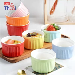 LerThai ถ้วยพุดดิ้ง สีสันแคนดี้ ชามเซรามิค ทนต่ออุณหภูมิสูง Baking mold