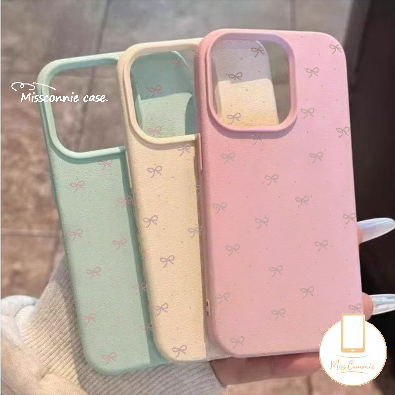 Candy สีน่ารัก Bowknot หรูหราผิวรู้สึกสําหรับ IPhone 11 16 15 13 12 14 Pro Max XR X XS Max 15 14 16 Plus แฟชั่นหนังเนื้อนุ่ม