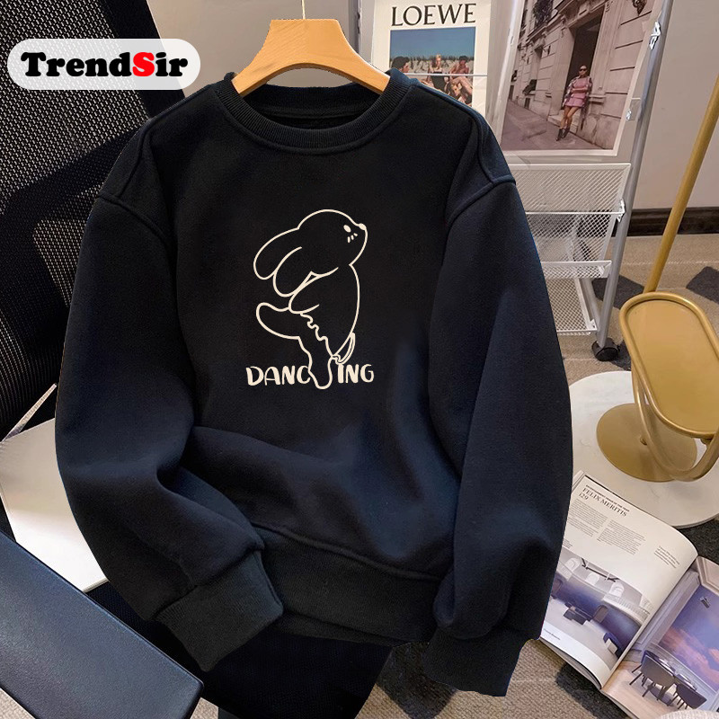 TrendSir มาใหม่ ลายเยอะ เสื้อกันหนาวคอปก เสื้อฮู้ดแขนยาวผู้หญิงไม่มีหมวก สไตล์เรียบง่าย cotton 2สี M-3XL