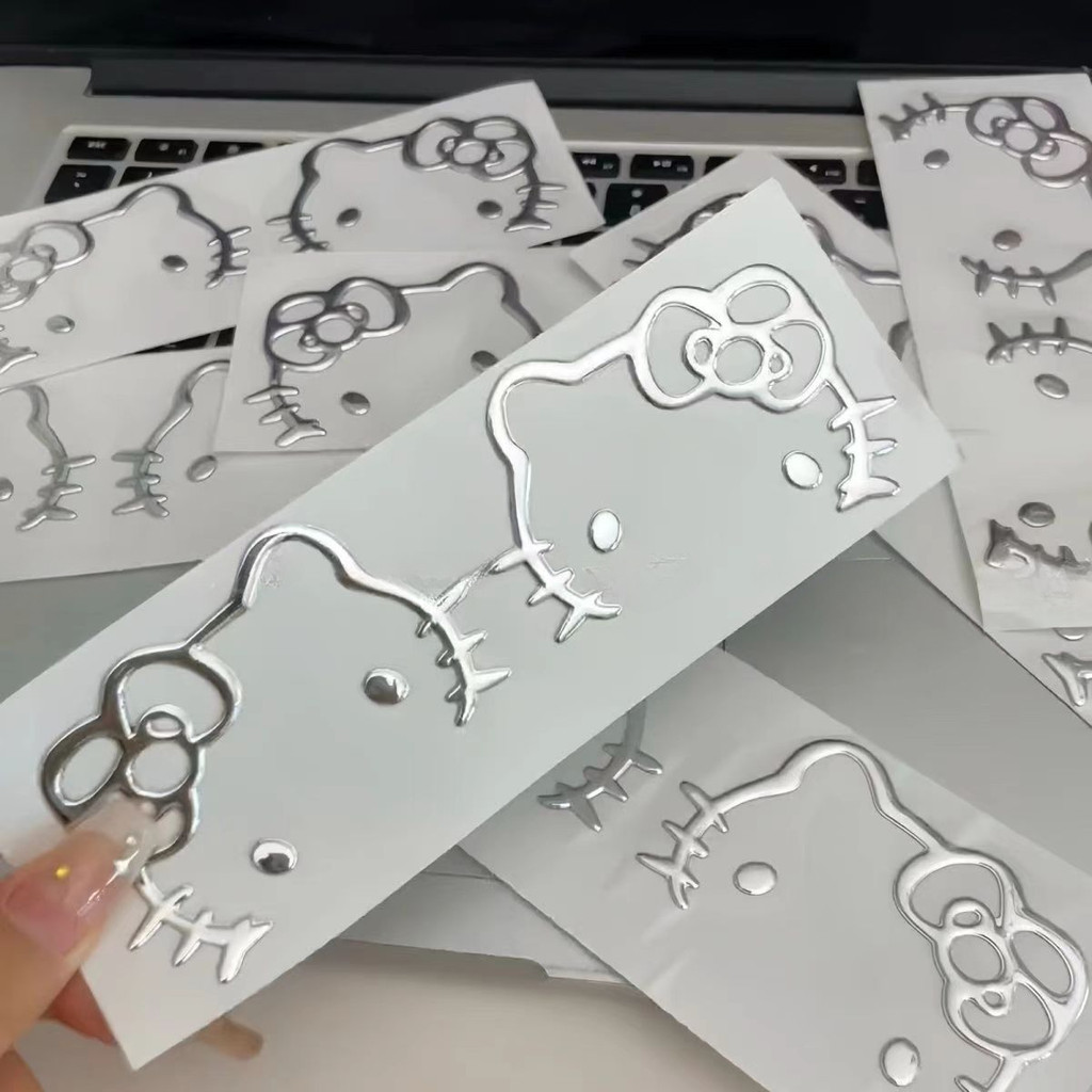 Kawaii Hello Kitty สติกเกอร์เงินการ์ตูนน่ารัก Kitty อุปกรณ์ต่อพ่วงมือถือนักเรียนคอมพิวเตอร์รถสติกเกอร์ Pvc ถ้วยน้ําสติกเกอร์