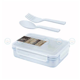 Double Lock กล่องข้าวพร้อมช่องแบ่ง 1200 มล มีช้อนส้อม 9316-2 ฝาล็อคสุญญากาศ เข้าไมโครเวฟได้ JCJ กล่องถนอมอาหาร ข้าวกล่อง