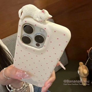 IPhone 17 16 15 14 13 12 11 Pro Max X Xr Xs Max เคสโทรศัพท์ 3D DIY แมวสีลูกกวาดวงกลมจุดหนังนุ่มปกหลัง