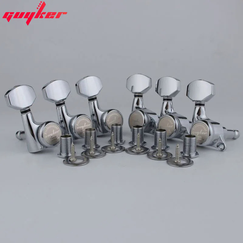 GUYKER Chrome Guitar Locking Tuners Electric Guitar Machine Heads Tuners Metal Lock Silver Guitar Tu
