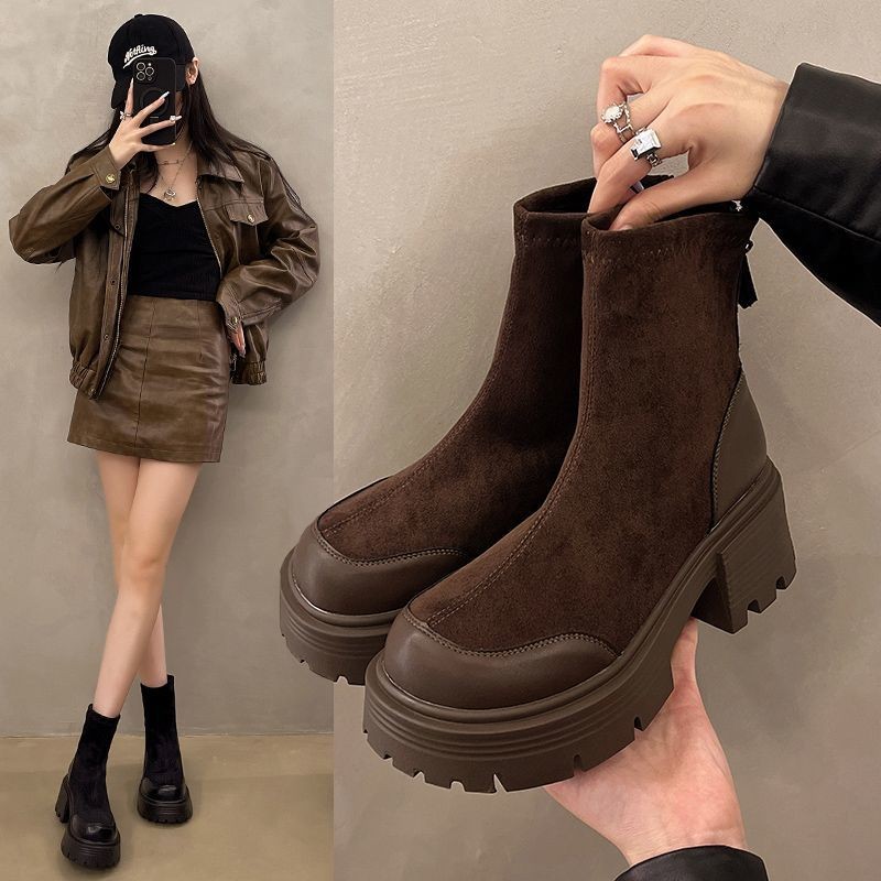 รองเท้าบูทมาร์ติน Mi Mid-Tube Boots Martin Boots ฤดูใบไม้ร่วงฤดูหนาว Casual Round Toe Commuter