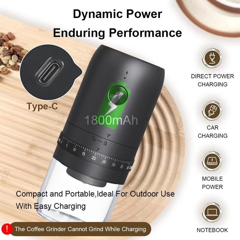 เครื่องบดกาแฟไฟฟ้า มาใหม่ มืออาชีพ ปรับภายนอกได้ เครื่องบดถั่ว แบบพกพา Electric coffee grinder 1800mAh ชาร์จUSB Type-C รูปที่ 4