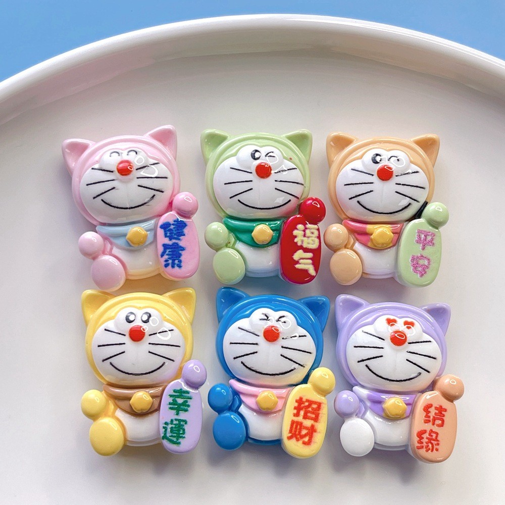 อุปกรณ์เรซินแมวนำโชคหลากสีน่ารักแบบใหม่ DIY เครื่องประดับผมแฮนด์เมดกิ๊บติดผมเคสมือถือหัวเข็มขัดรองเท้าความงาม jqxj