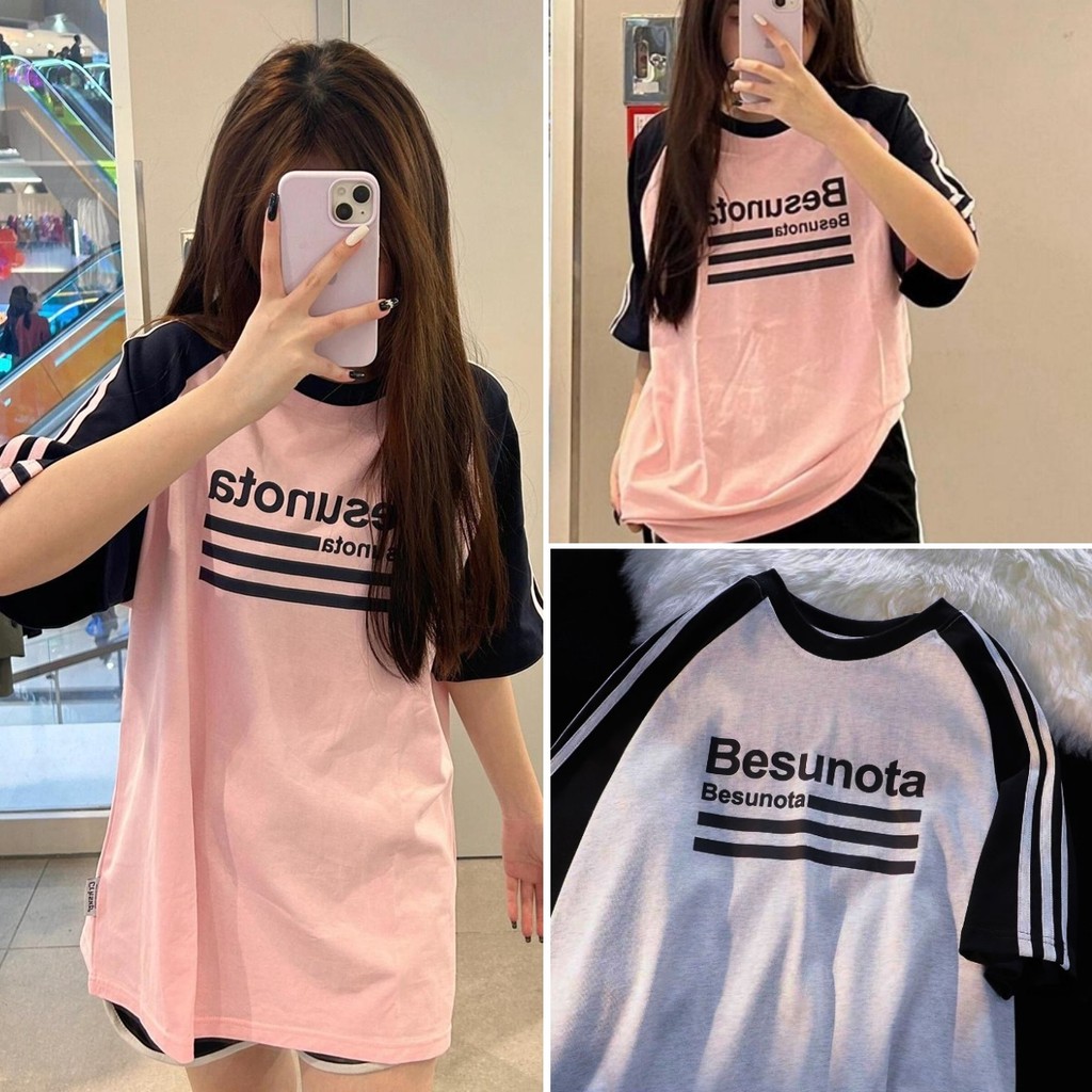 Betty house🌸พร้อมส่ง เสื้อยืดผู้หญิง oversize เสื้อยืดแฟชั่น แขนสั้นหลวม ดีไซน์การประกบ พิมพ์ตัวอักษรย้อนยุค