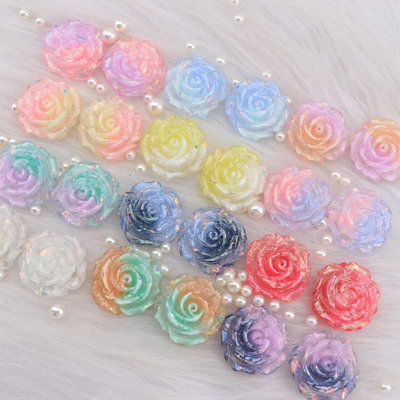 5 ชิ้น/เซ็ตชุบส่องสว่างรอบ Rose เรซิ่น Flatbacks โฮมเมดเคสโทรศัพท์ตกแต่งครีมกาวคลิปผมอุปกรณ์เสริม