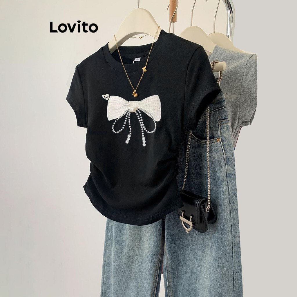 ซื้อ Lovito เสื้อยืดลําลอง ประดับโบว์ สําหรับผู้หญิง LNA58071