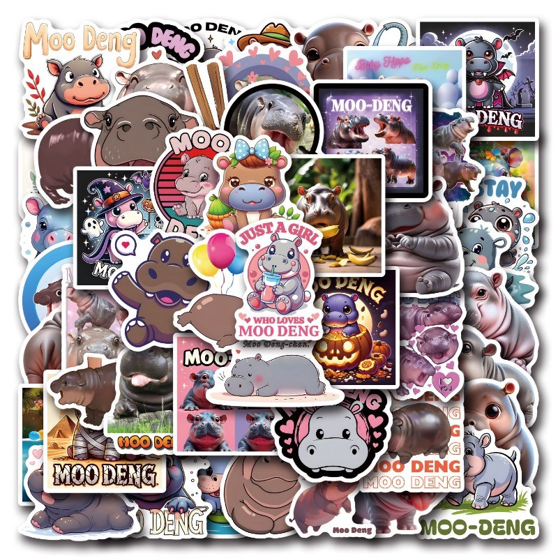 Z&ม 50 ชิ้น/เซ็ต Moo Deng สติกเกอร์สติกเกอร์กันน้ํารูปลอกสําหรับของเล่น