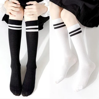 ถุงเท้าเด็ก ข้อยาว ขอบแถบคู่ พร้อมส่งจากไทย