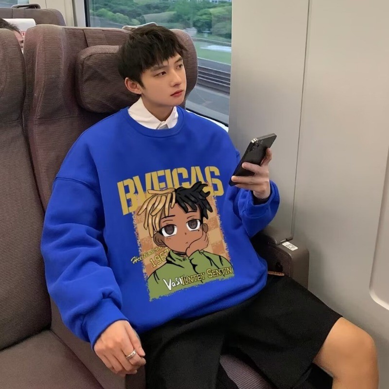 อเมริกันคู่พิมพ์สบายๆ จุดต่ําสุด รอบคอแขนยาว ไม่มีหมวก เสื้อกันหนาว