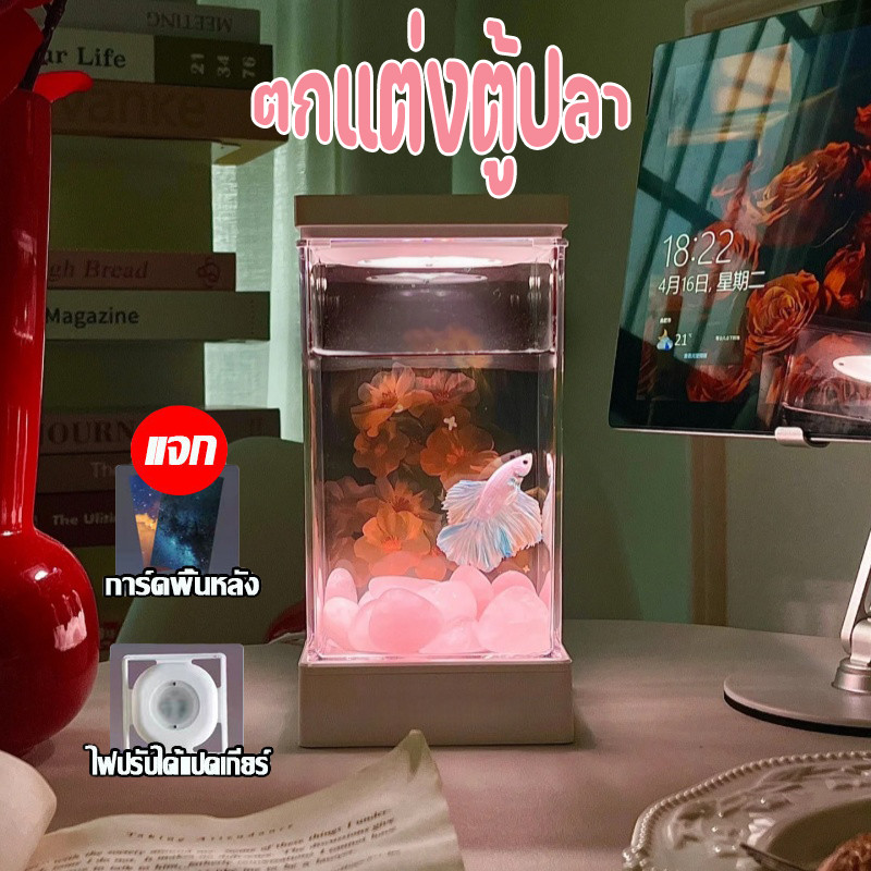 ตู้ปลา ตู้ปลากัด ตกแต่งตู้ปลา ตู้ปลาขนาดเล็ก อิสระเลือกสีของแสงไฟ LED เหมาะสำหรับเลี้ยงปลากัด