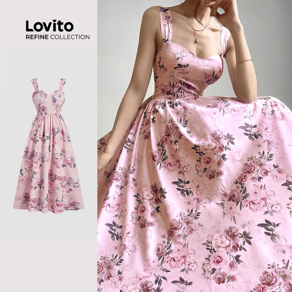 R12-JUL25-E-ชุดเดรสสายเดี่ยวลายดอกไม้คอเหลี่ยม-DRR12BR046