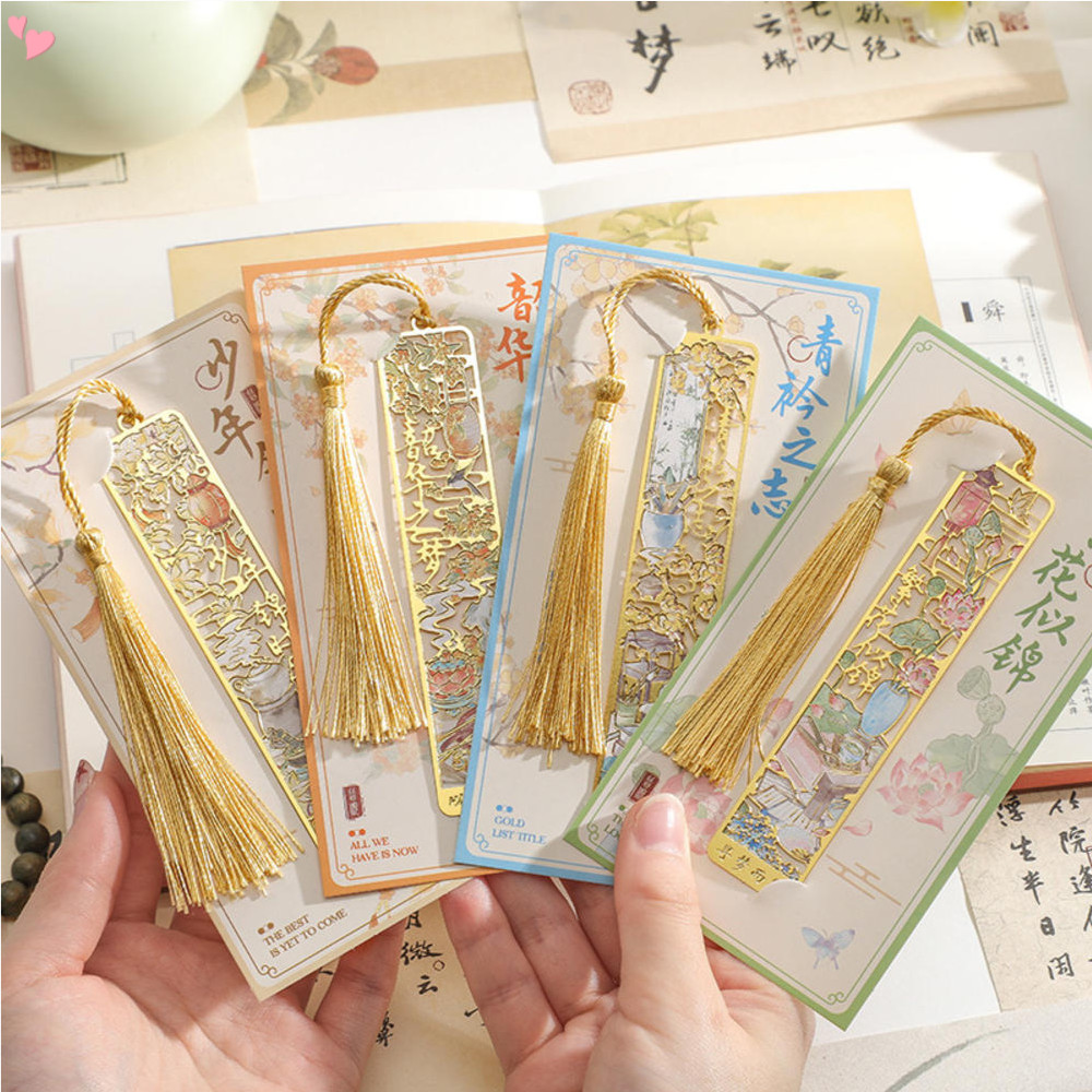 ที่คั่นหนังสือโลหะพร้อมพู่ สีทองกลวง สําหรับอ่านหนังสือ ของขวัญดีสําหรับผู้หญิง