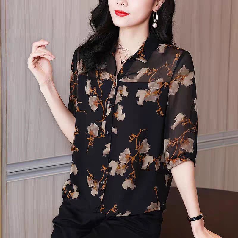 Mothers Top High-End แฟชั่น Western สไตล์เสื้อบางพิมพ์เสื้อขนาดเล็กเสื้อหลวม Hot Item150710