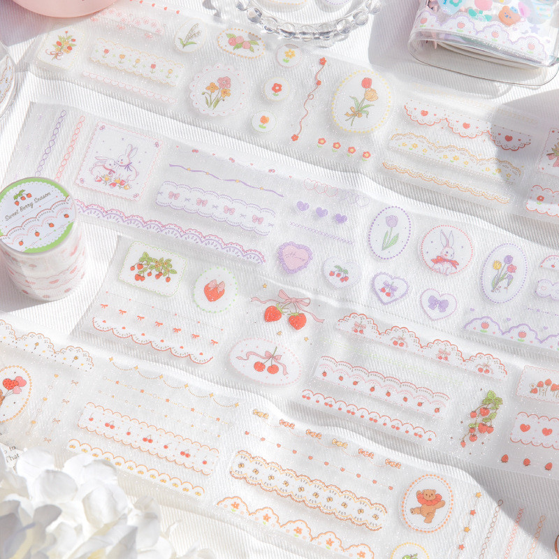Back To Schoolm. กระดาษ 20 ซม./ม้วน PET Flash Sand Die-Cutting เทปน่ารักสําหรับบัญชีมือเคสโทรศัพท์ DIY คู่มือตกแต่ง Collage