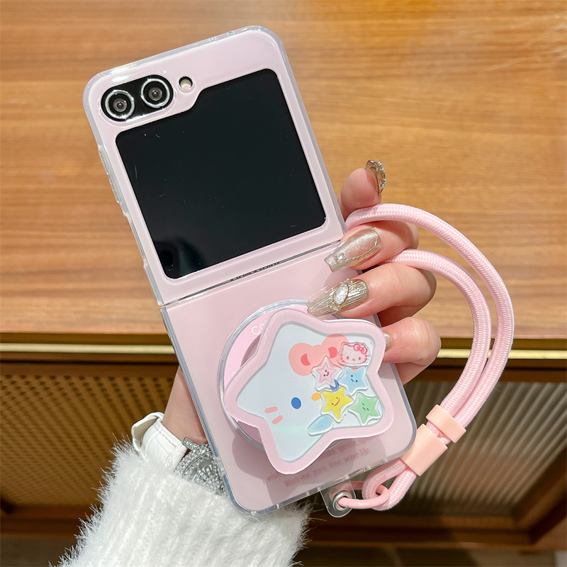 เคสโทรศัพท์แบบพับได้สําหรับ Samsung Galaxy Z Flip6 Flip5 Flip4 Flip3 สองด้าน IMD สีชมพูห้าชี้ star ว
