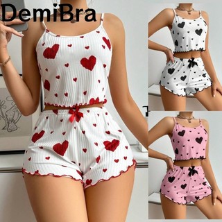 DemiBra Summer sexy halter shorts pajamas set for Women Sweet Camisole Shorts 2-piece Set