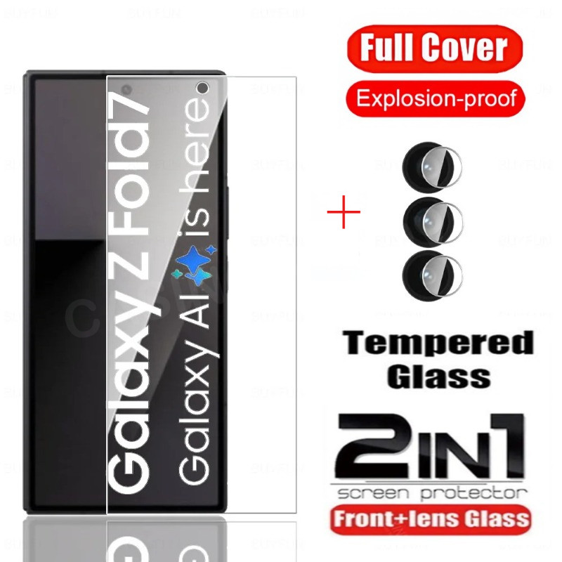 ฟิล์มกระจกนิรภัยสําหรับ Samsung Galaxy Z Fold 7/6/5/4 5G (2025) พร้อมป้องกันเลนส์กล้องและฟิล์มด้านหน้า