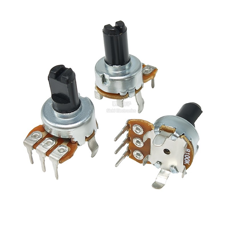 121 ประเภทเดี่ยวหมุน Potentiometer 3-Pin B10K50K100K Half-Axis Plum Handle Power Amplifier ปรับระดับเสียงเสียง
