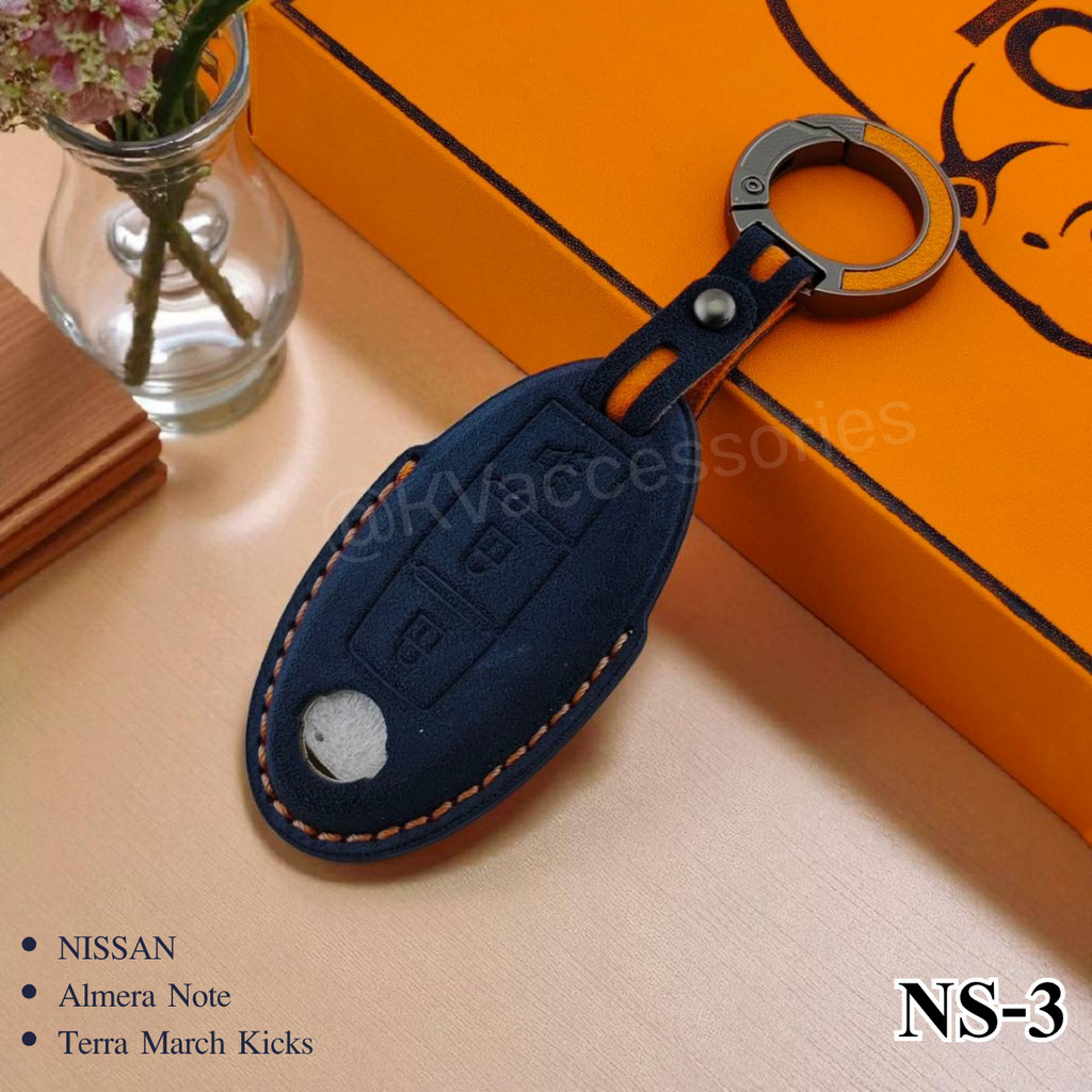NISSAN Almera Note Terra March Kicks แบบ3ปุ่ม งานหนังกุญแจอัลคันทาร่า (Alcantara)
