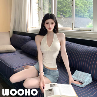 WOOHO✨️พร้อมส่ง✨️ผ้ายืดสายเดี่ยวแบบปกติ เซ็กซี่อเนกประสงค์สำหรับฤดูใบไม้ผลิ/ฤดูร้อนท็อปฮอลเตอร์แบบไร้หลัง สำหรับฤดูร้อน