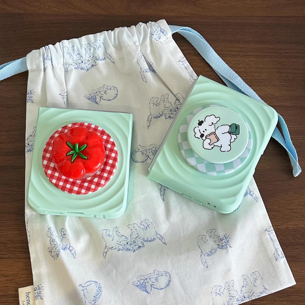Ins น่ารักคลื่นเกาหลีรูปแบบ Mint สีเขียวเคสโทรศัพท์มะเขือเทศลูกสุนัขวงเล็บแม่เหล็กสําหรับ Samsung Galaxy Z Flip7 Z Flip6 Z Flip5 ปกหลัง