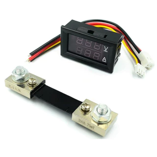 DC0-100V1A 10A 50A 100A LED DC มิเตอร์วัดกระแสและแรงดันไฟฟ้าแบบดิจิตอลจอแสดงผลคู่ หัวมิเตอร์วัดแบบดิจิตอล