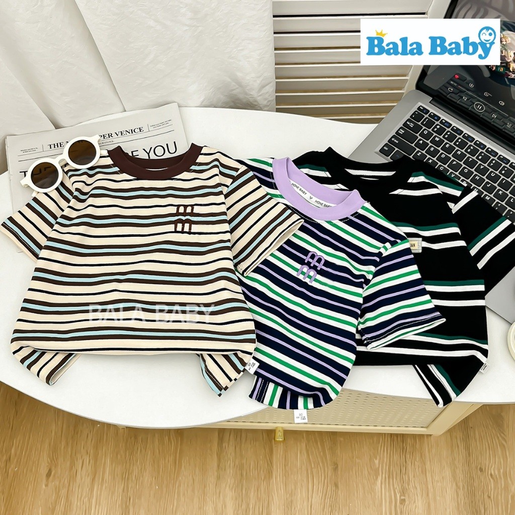 เสื้อยืดลายทาง เสื้อยืด คอกลมเด็ก สำหรับเด็กผู้ชายและเด็กผู้หญิง เหมาะสำหรับหน้าร้อน แฟชั่น2025 DXT86