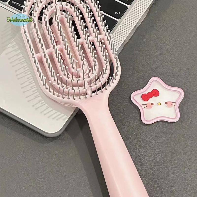 [Welcomebili-t] Kawaii Hello Kitty Kuromi Cinnamoroll Comb หวีนวดกลวงหวีถุงลมนิรภัยด้ามยาวสําหรับเด็กผู้หญิงของขวัญวันเกิดใหม่