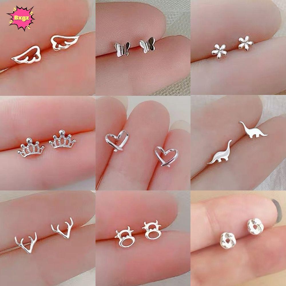 INNICE Mini Stud ต่างหู Helix Tragus ขนาดเล็ก สำหรับผู้หญิง จากเงิน 925 แบบไดโนเสาร์และผีเสื� ต่างหูเงินแท้
