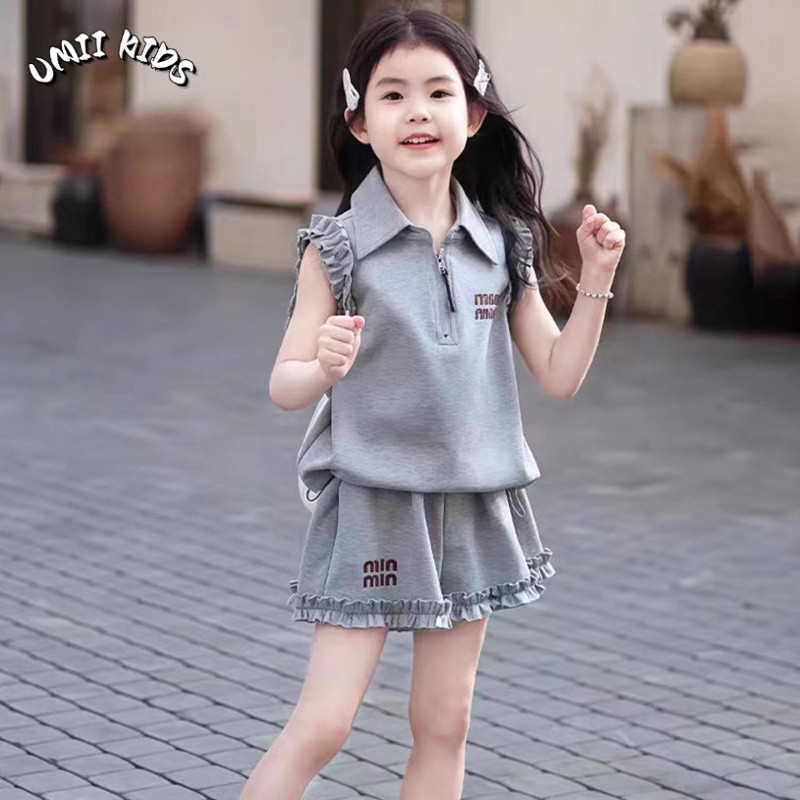 UMII KIDS เสื้อยืด แขนกุด ขาสั้น ชุดเซ็ท ชุดผู้หญิง fashion เสื้อโปโล เด็กผู้หญิง ลําลอง ชุด