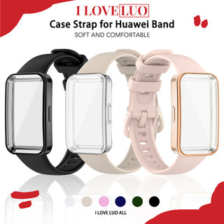 TPU Case Silicone Strap for Huawei Band 10 9 8 NFC Replacement Rubber Band Watchband Bracelet + Soft Anti Gores Bumper Screen Protector Cover Accessories for Tali Jam Tangan Smartwatch Huawei Band 8/9/10
