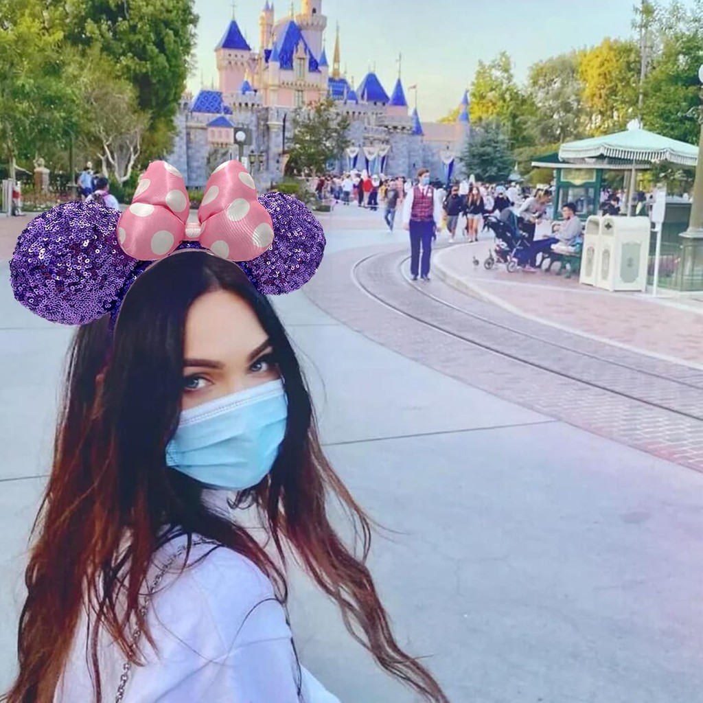 Mouse Ear Bow Headbands,สีม่วงเลื่อมสีชมพูPka Dot Bow Hairbandsเครื่องประดับผม,Glitterวันวาเลนไทน์Pa