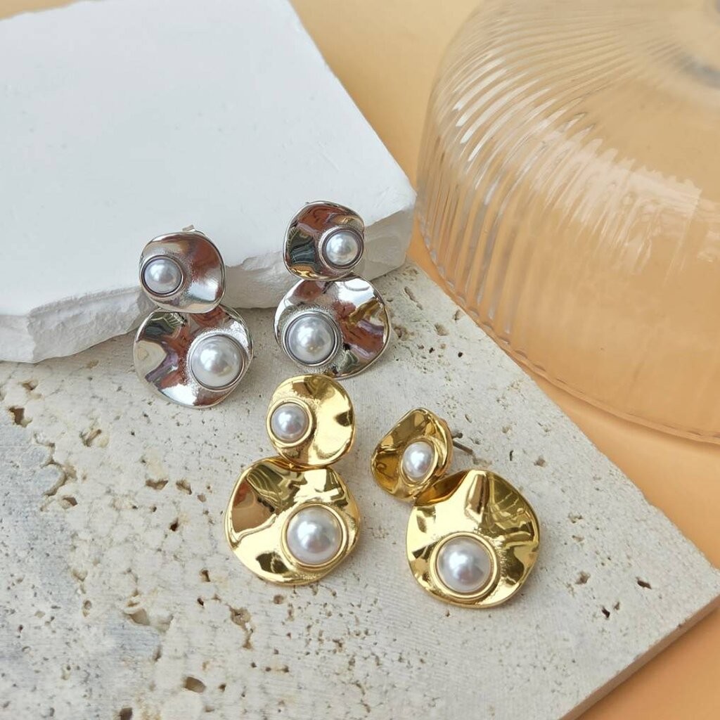 (WELRY.acc) พร้อมส่ง ต่างหูแป้นประดับมุก รุ่น Dangle