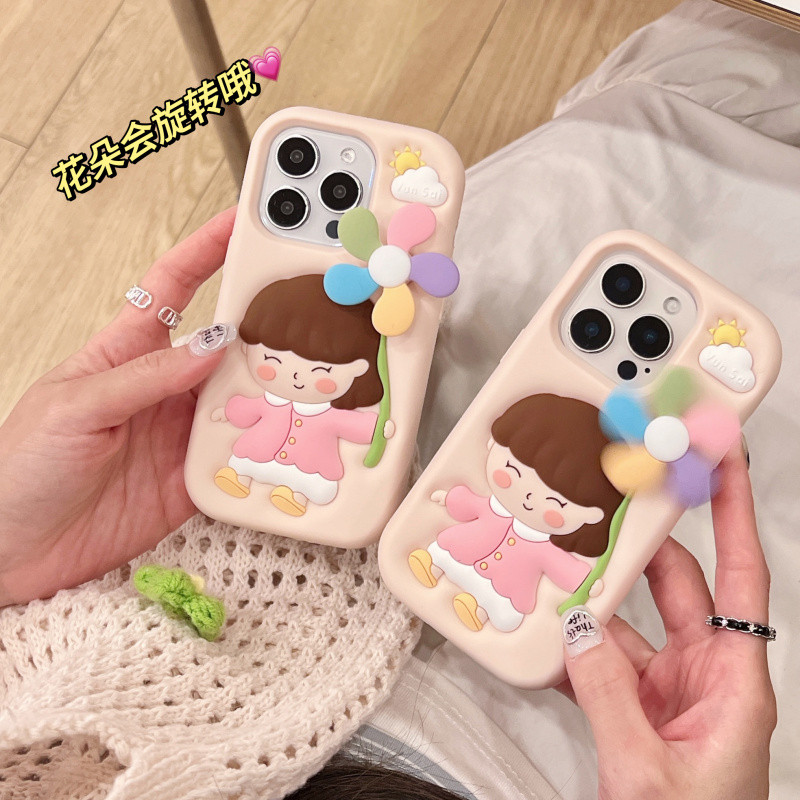 3D สนุก Spinable Windmill สาวซิลิโคนเคสโทรศัพท์สําหรับ iPhone 13 14 15 16 Pro Max ปลอกซิลิโคนอ่อนนุ่มฝาครอบป้องกันสําหรับ iPhone16Promax กรณี ราคา ถูกที่สุด ดีลบีเคเค