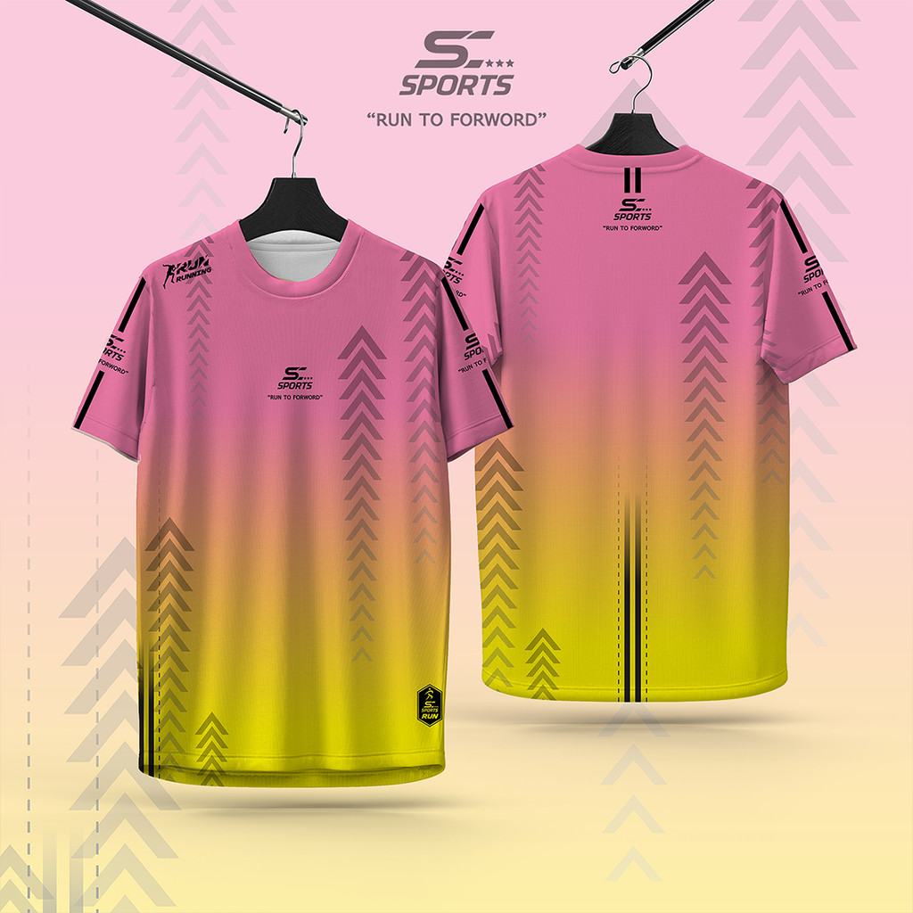 SC Sports เสื้อกีฬา เสื้อพิมพ์ลาย Run01-ชมพูเหลือง งานจริงสวย สีสด หนา145g นุ่มลื่นใส่สบาย