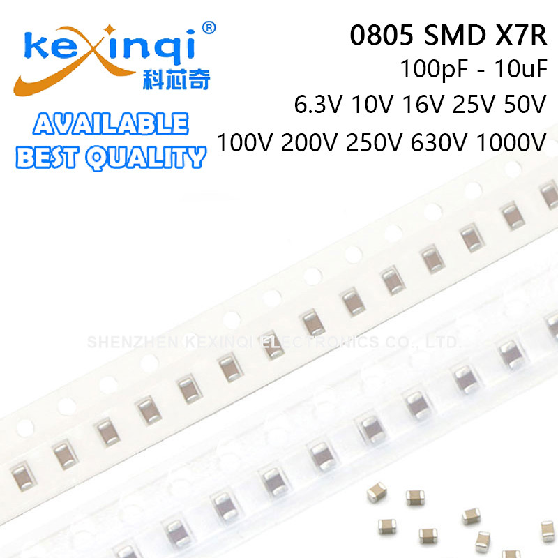 (10-20pcs) 0805 SMD 6.3V 10V 16V 25V 50V 100V 200V 250V 630V 1000V X7R ตัวเก็บประจุ 100pF - 10uF 470