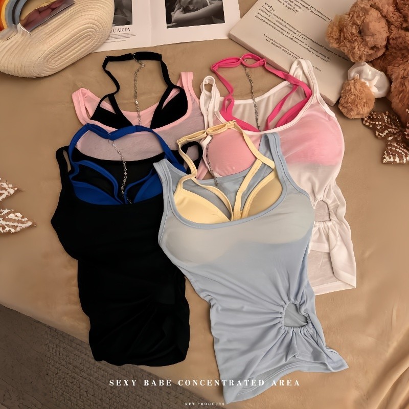 Sunset.Bikini🌊🌊พร้อมส่ง ins Hot💥เสื้อกล้าม บราสายเดี่ยว เซ็กซี่ สีสดใส ขายแยกกัน กางเกงเอี๊ยม+เสื้อกันแดด