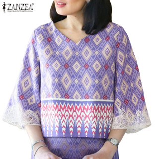 ZANZEA เสื้อผ้าสไตล์เกาหลีสำหรับผู้หญิง แขน 3/4 พิมพ์กราฟิคแ…