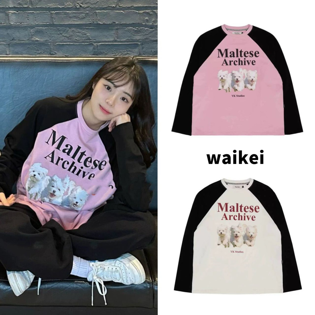 ✨✨พร้อมส่ง🎁🎁เกาหลี waikei บล็อกสีการ์ตูนแขนยาวเสื้อยืดด้านบน