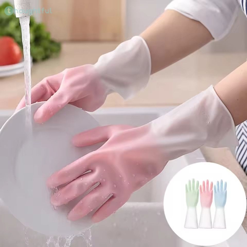 ถุงมือทำความสะอาดบ้านระดับพรีเมียม กันน้ำ ถุงมือล้างจานในครัว กันลื่น ทนทาน ซักล้างได้ TH