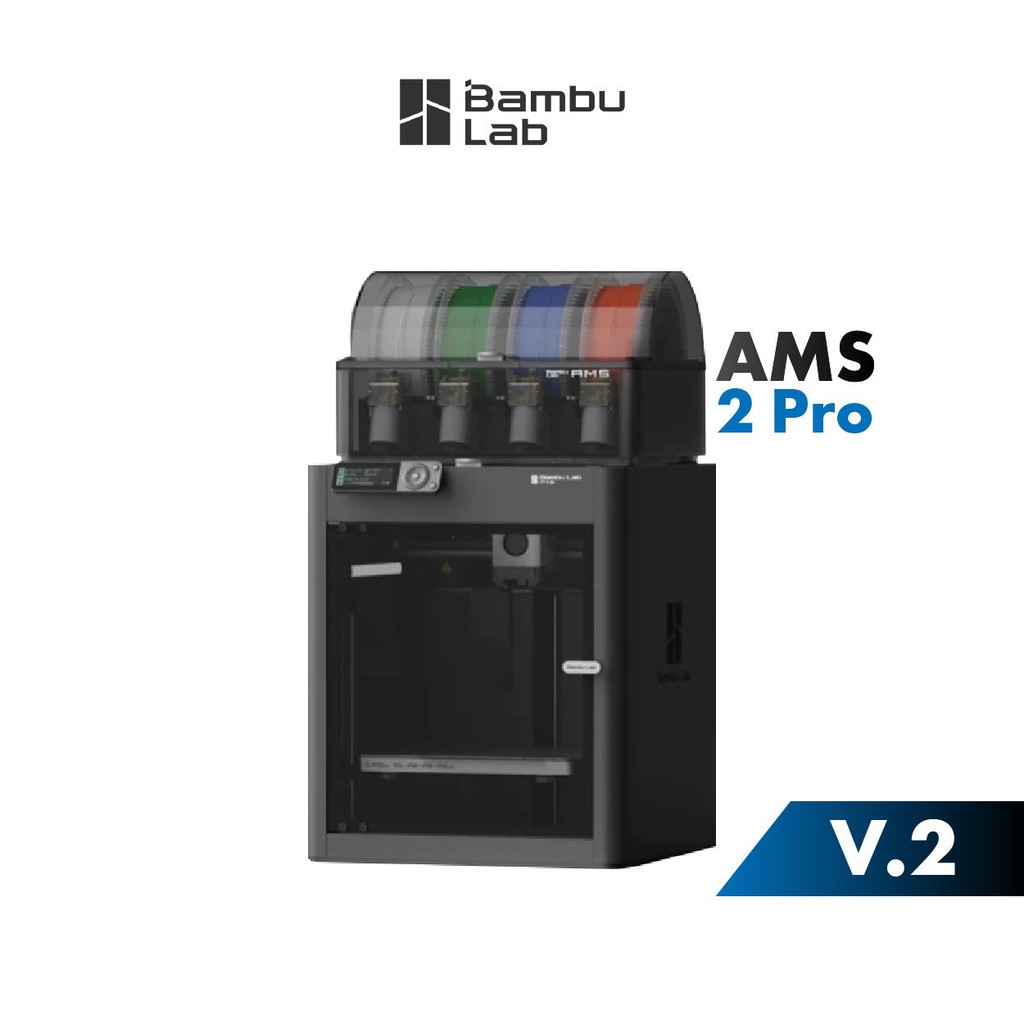 Bambu lab P1S Combo V2 พร้อม AMS 2 pro รุ่นใหม่ เปลี่ยนเส้นเร็วขึ้น มีฟีเจอร์อบเส้นพลาสติก