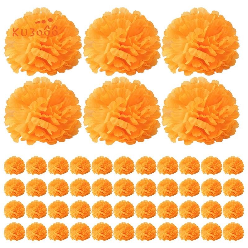 ku30663.9นิ้วดอกไม้ดาวเรืองวันประดิษฐ์ของดอกไม้ตาย50ชิ้นปลอมดาวเรืองดอกไม้หัวสําหรับดาวเรืองพวงมาลัย