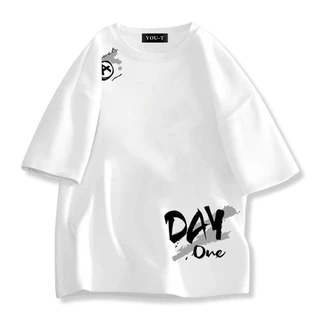 Basi💥เสื้อยืด oversize unisex สตรีทแฟชั่น โคตรนุ่ม เสื้อ cotton 100% ไม่หดตัวลาย เสื้อไม่ยับ ลาย "DAY ONE"