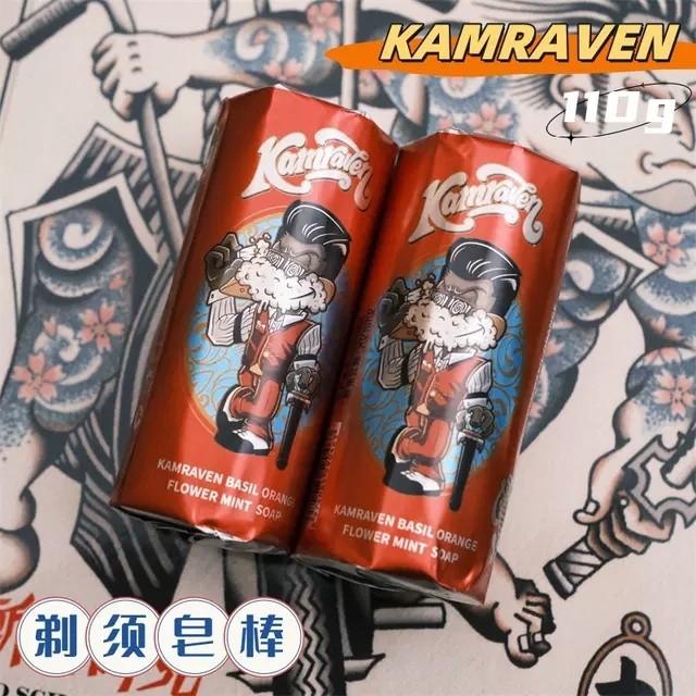 KAMRAVEN Crow Shaving Soap โฟมโกนหนวดแบบพกพา Men Shaving Cream 110g Orange Blossom Mint Flavour Soap